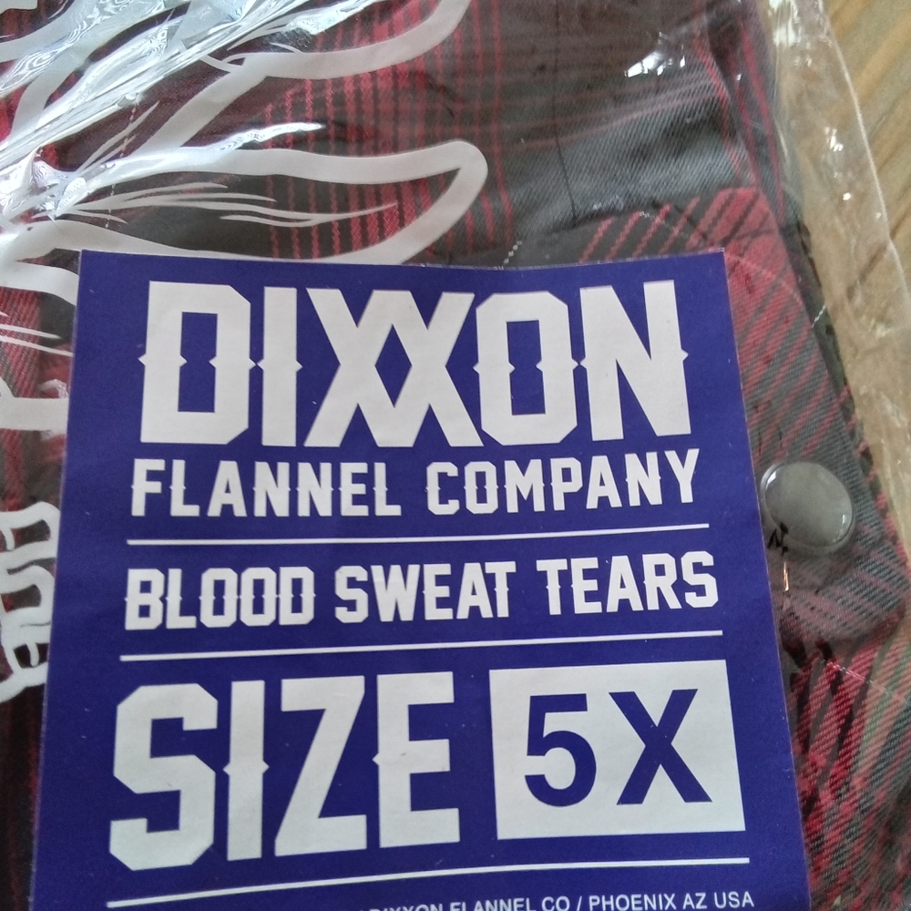 Dixxon's Blood, Sweat and Tears NWT Red and Black  Bamboo Flannel Mens Size 5XL